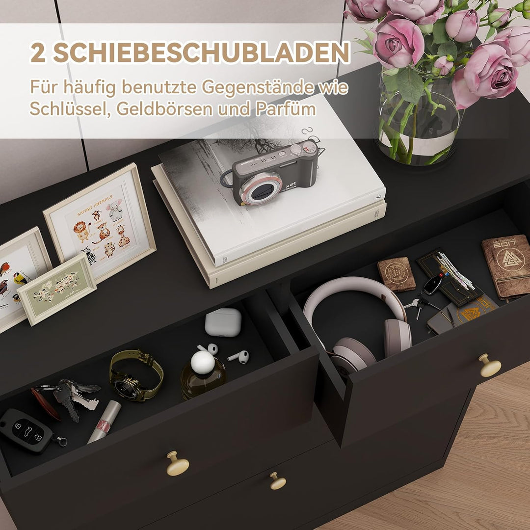 YOURLITE Schuhschrank Schmal, Schuhkipper mit 2 Klappen und 2 Schubladen, Schwarz Schuhregal, Trennw