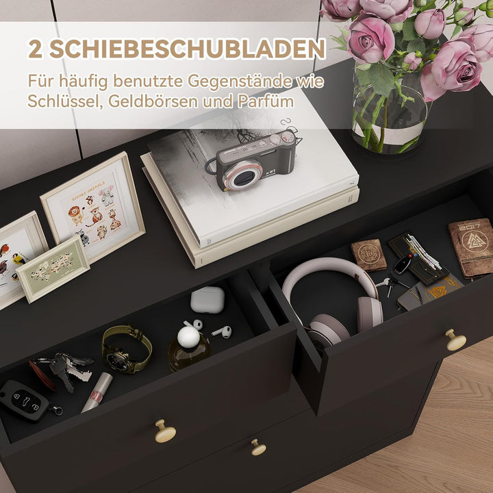 YOURLITE Schuhschrank Schmal, Schuhkipper mit 2 Klappen und 2 Schubladen, Schwarz Schuhregal, Trennw