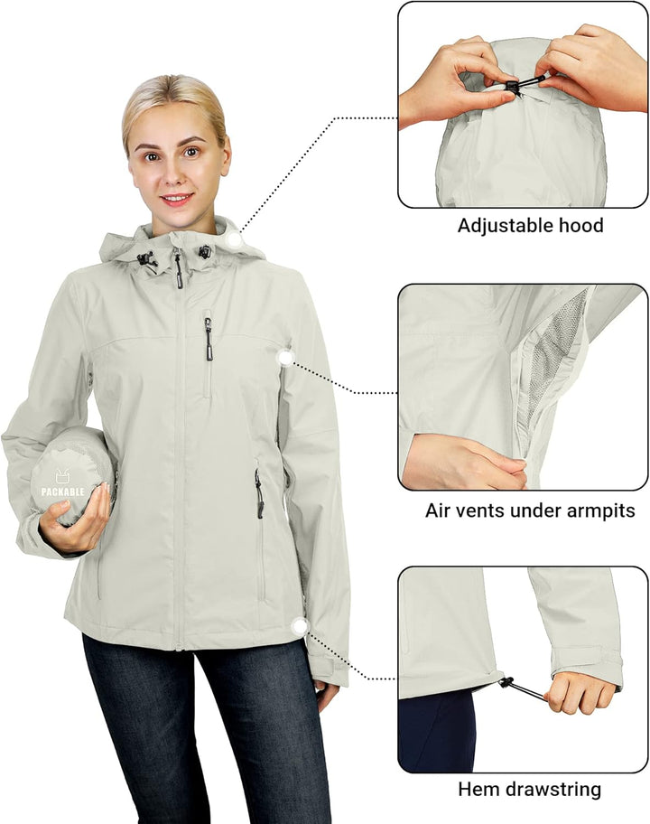 Outdoor Ventures Damen Regenjacke 10000MM Wasserdicht Leichte Gefüttert Packbar Sportjacke Funktions