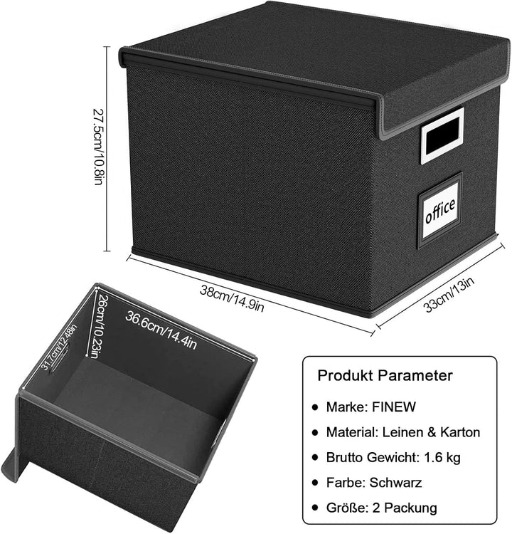 FINEW Stoff Faltbare Aufbewahrungsbox mit Deckel, Hängemappenbox für DIN A4 Hängeregister, Aufbewahr