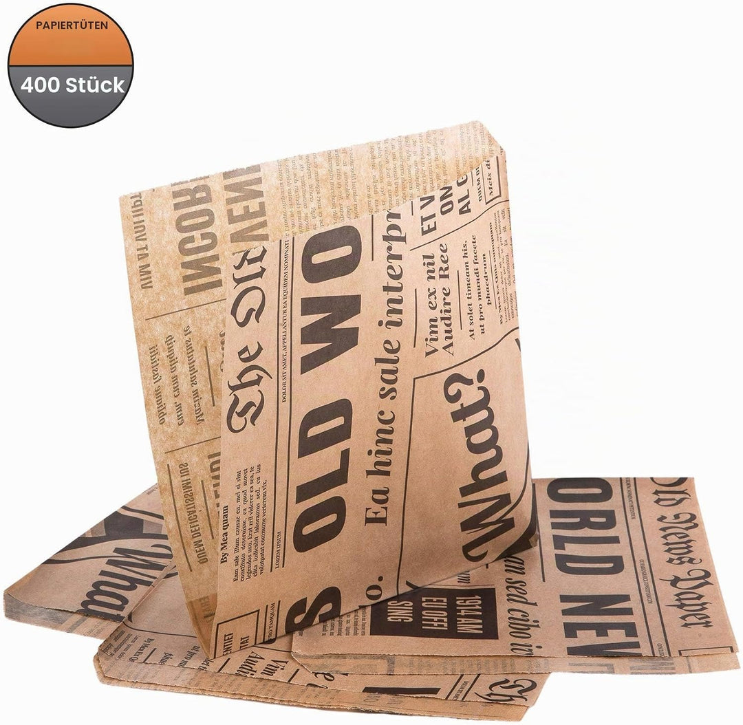 Oldnews Lebensmitteltüten, Speisetüten, Partytüten aus Papier, 150 x 150 mm, für Burger und Pommes (