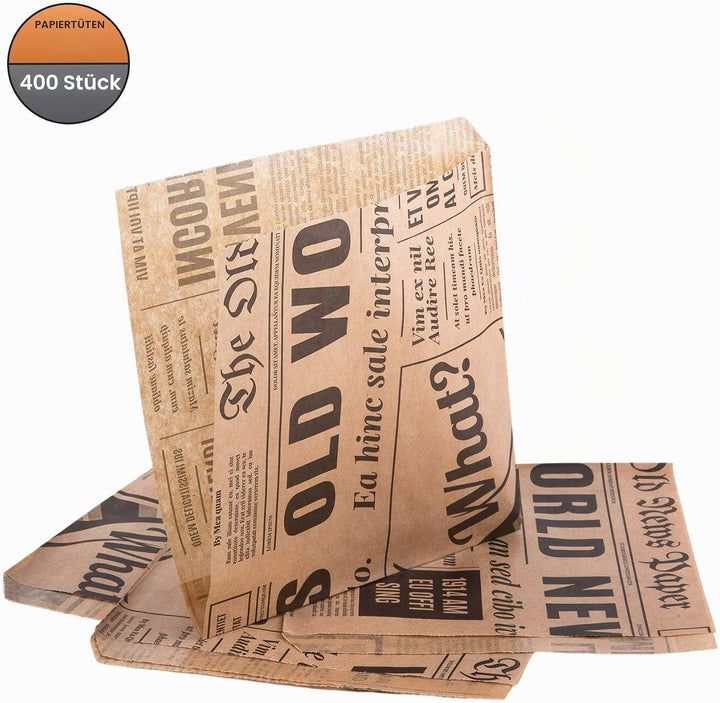 Oldnews Lebensmitteltüten, Speisetüten, Partytüten aus Papier, 150 x 150 mm, für Burger und Pommes (