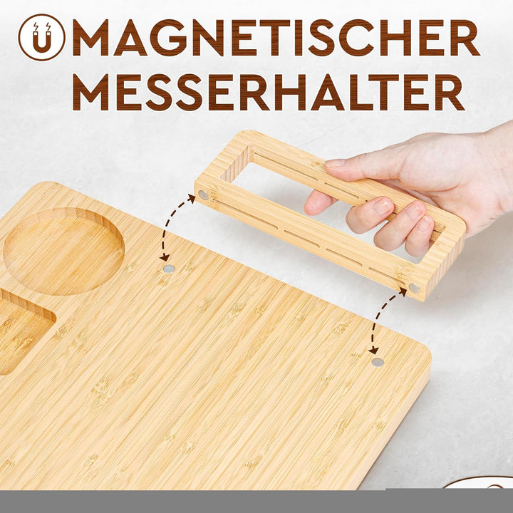 Charcuterie Boards Premium Geschenkset – 15-teilig, Bambus – grosses Käsebrett plus Obsttablett als