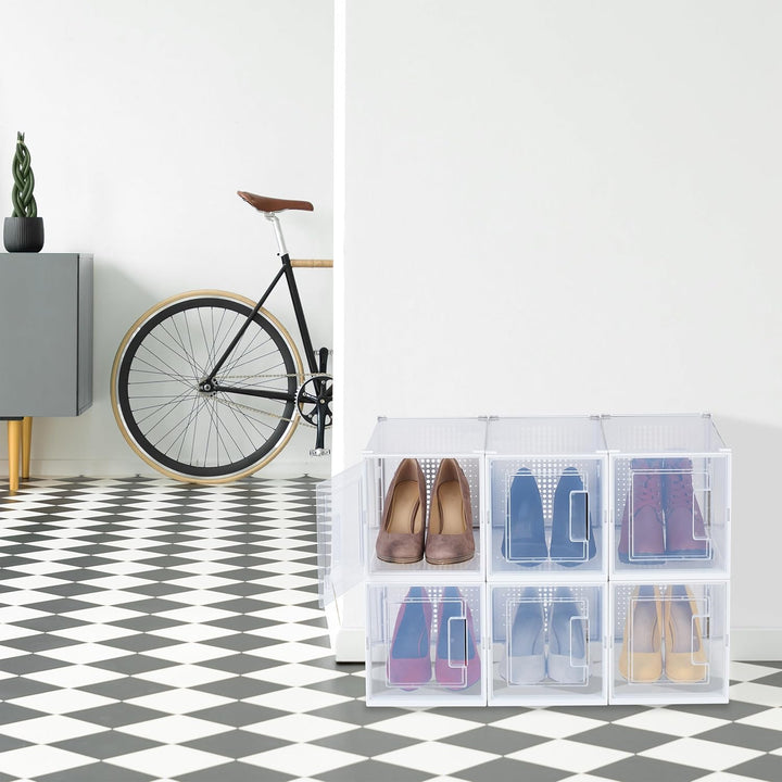 Relaxdays Schuhboxen 6er Set, für High Heels, Schuhorganizer stapelbar, bis Grösse 42, Lüftungsschli