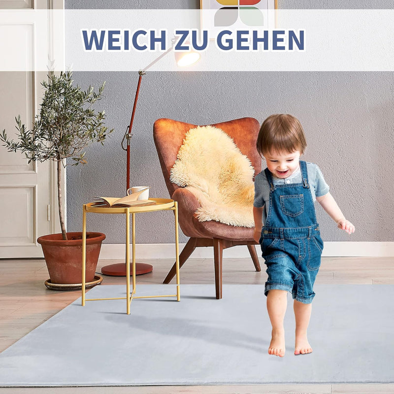 HOMCOM Flauschiger Teppich Anti-Rutsch Unterseite für Wohnzimmer Schlafzimmer modern Kurzflor Grau 1