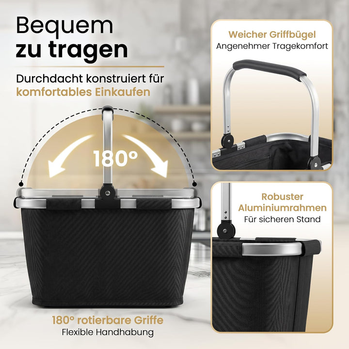 Selinchen® - Premium Einkaufskorb | Hochwertige Einkaufstasche faltbar und mit Aluminium Griff | Ide