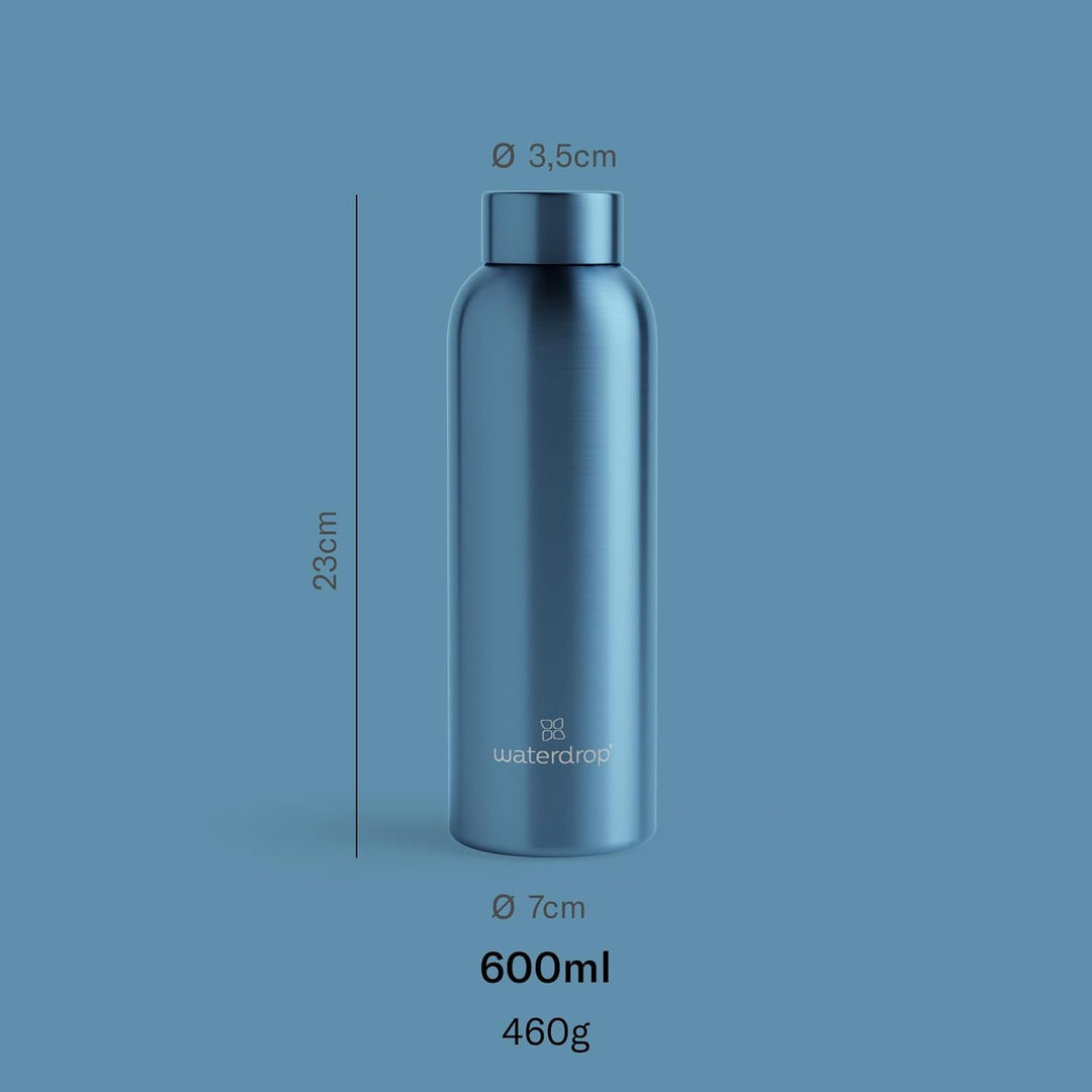 waterdrop® Steel Bottle 600ml isolierte Trinkflasche auslaufsicher | Thermosflasche 24h kalt, 12h he