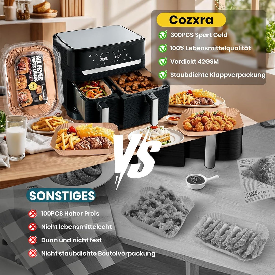 300 Stück Airfryer Backpapier für Tefal Dual Easy Fry EY9018 EY905D 8,3L(5,2/3,1L), Backpapier für H