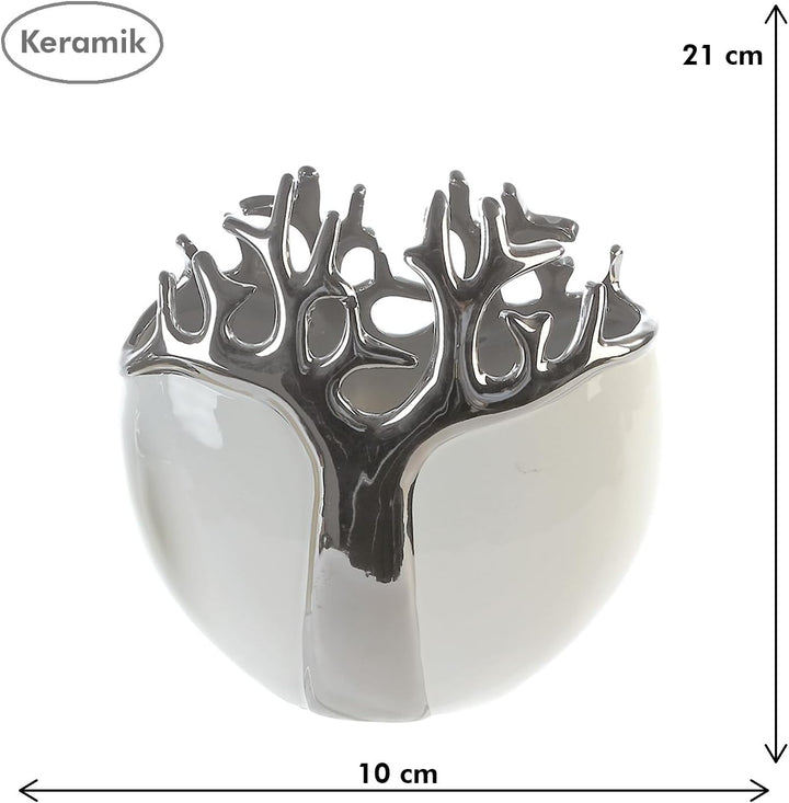 GILDE - Vase Tree - Keramik - weiss mit silbernem Baumdesign - Dekovase - Höhe 21 cm