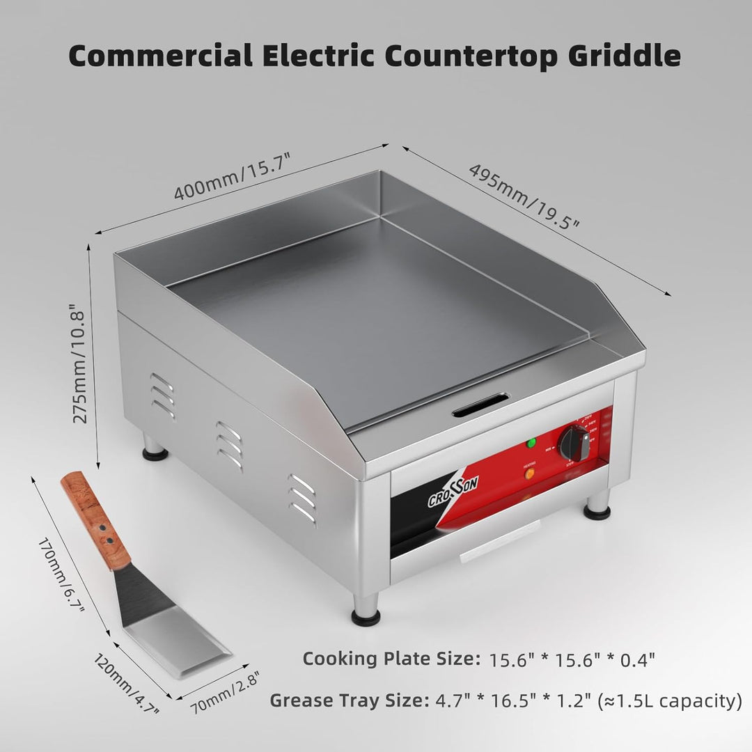 CROSSON 40 * 40CM Kommerzielle elektrische Arbeitsplattengrillplatte, flacher Grill mit antihaftbesc