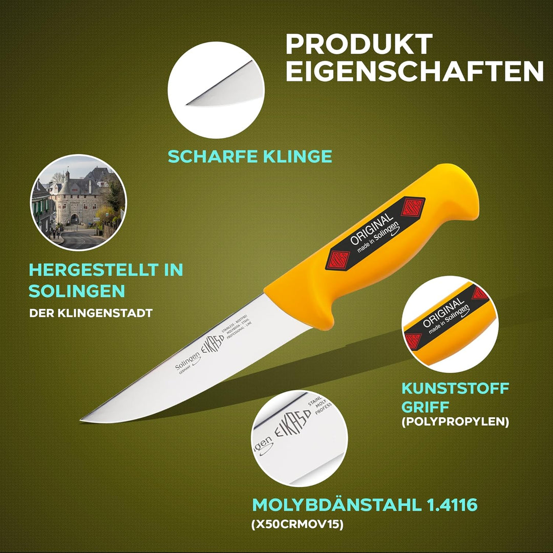 EIKASO Solingen Germany Stechmesser 13cm Klinge aus Molybdänstahl 1.4116 rutschfester ergonomischer