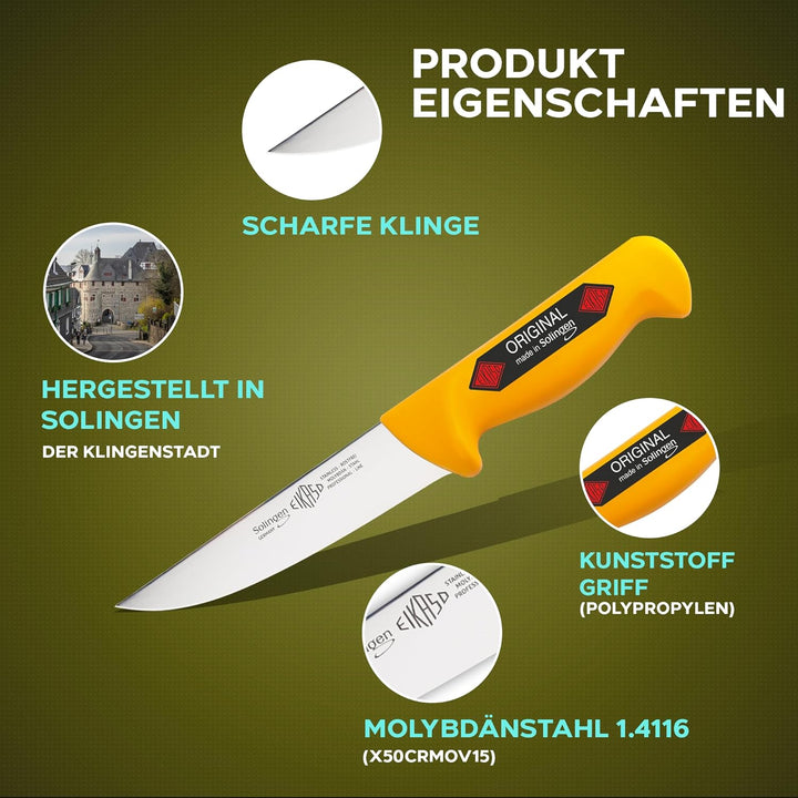 EIKASO Solingen Germany Stechmesser 13cm Klinge aus Molybdänstahl 1.4116 rutschfester ergonomischer