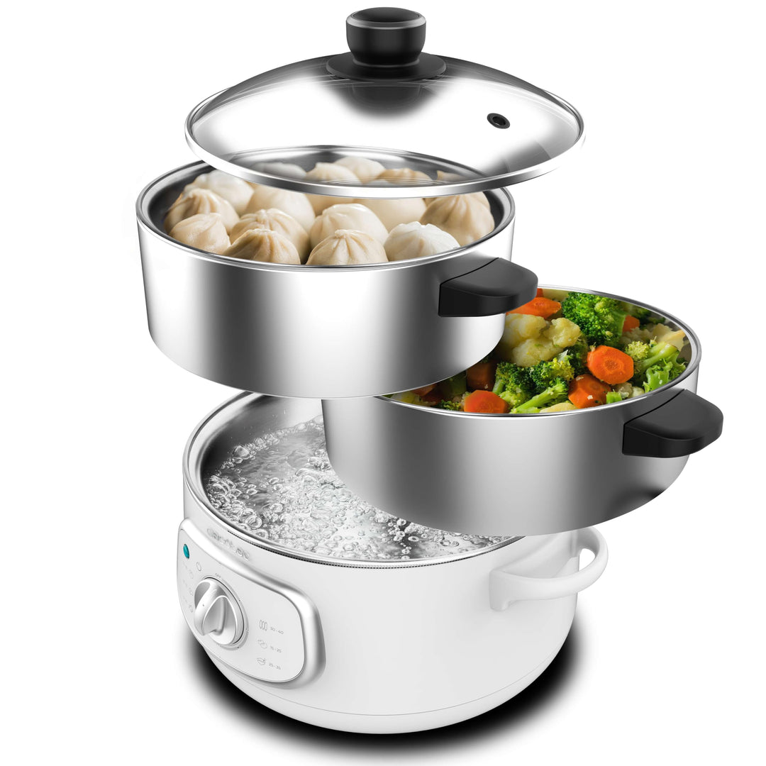 Cecotec Elektrischer Dampfgarer Vapovita Steelpot Weiss. Leistung 1300W, Edelstahlbehälter, 10L, ein