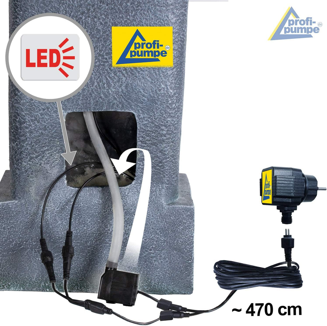 AMUR Gartenbrunnen Brunnen Zierbrunnen Zimmerbrunnen Brunnen mit LED-Licht 230V Wasserfall Wasserspi