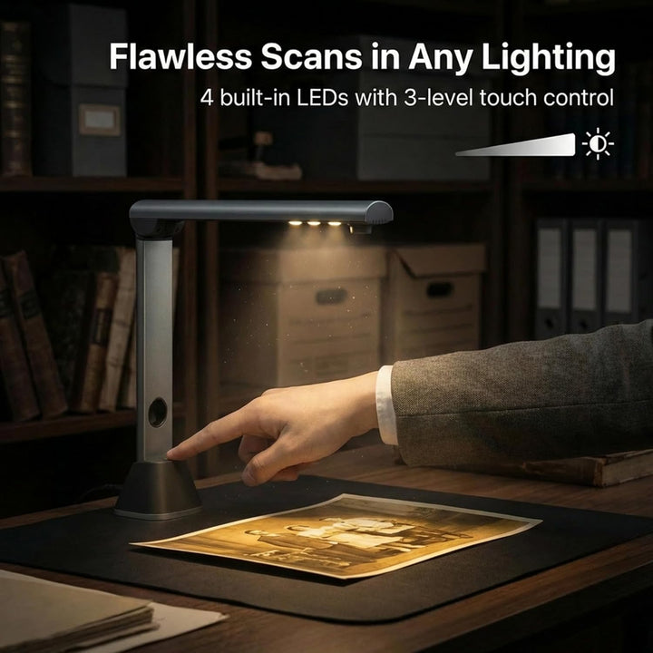 Scanner Dokumentenscanner A3 Scanner: 17 MP mit OCR für 130 Sprachen USB Dokumentenkamera mit 4 LED