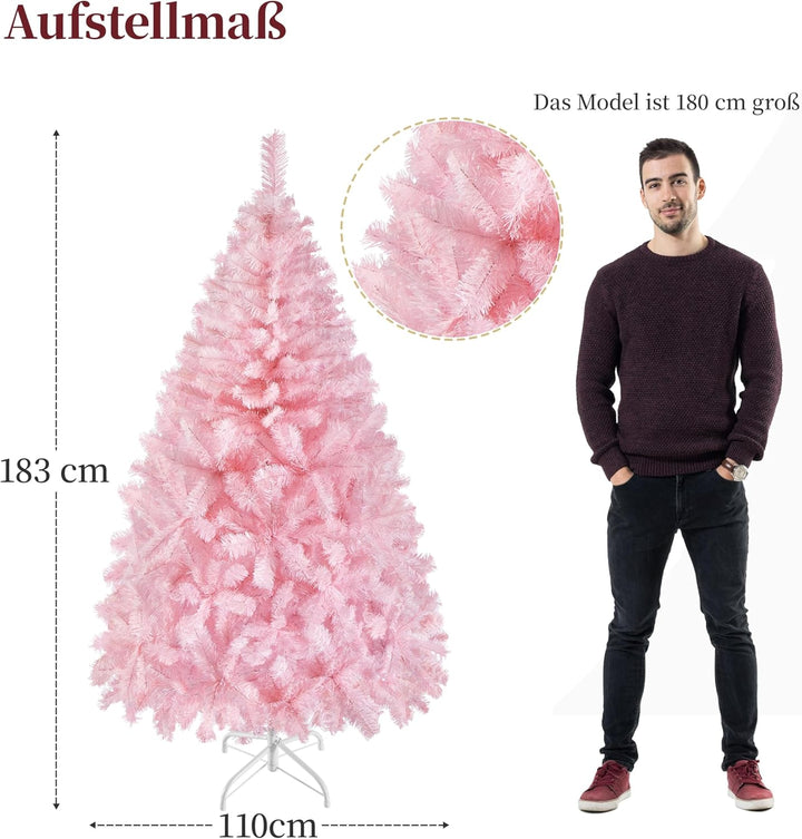 Yaheetech 183 cm Künstlicher Weihnachtsbaum Rosa, Tannenbaum mit 598 Spitzen & Faltbarem Metallständ