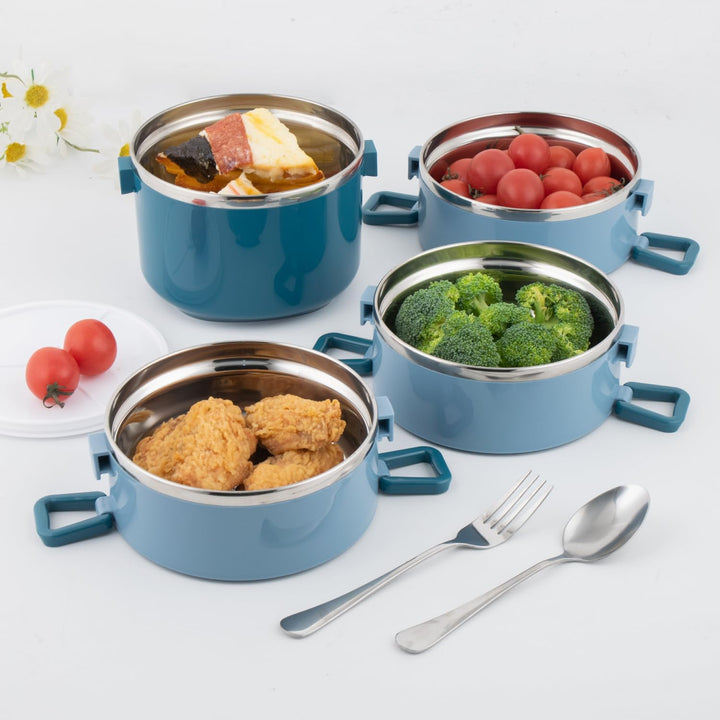SANQIAHOME 4 Schichten Mehrschichtige stapelbare Edelstahl-Lunchbox,Auslaufsicher,blau Blau 4 Schich