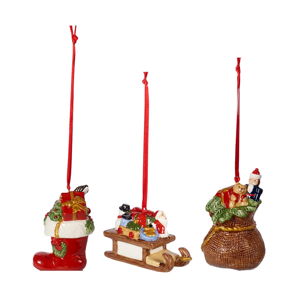 Villeroy und Boch Nostalgic Ornaments Ornamente-Set Geschenke 3tlg., Stiefel, Schlitten und Geschenk