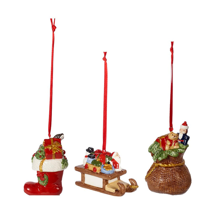 Villeroy und Boch Nostalgic Ornaments Ornamente-Set Geschenke 3tlg., Stiefel, Schlitten und Geschenk