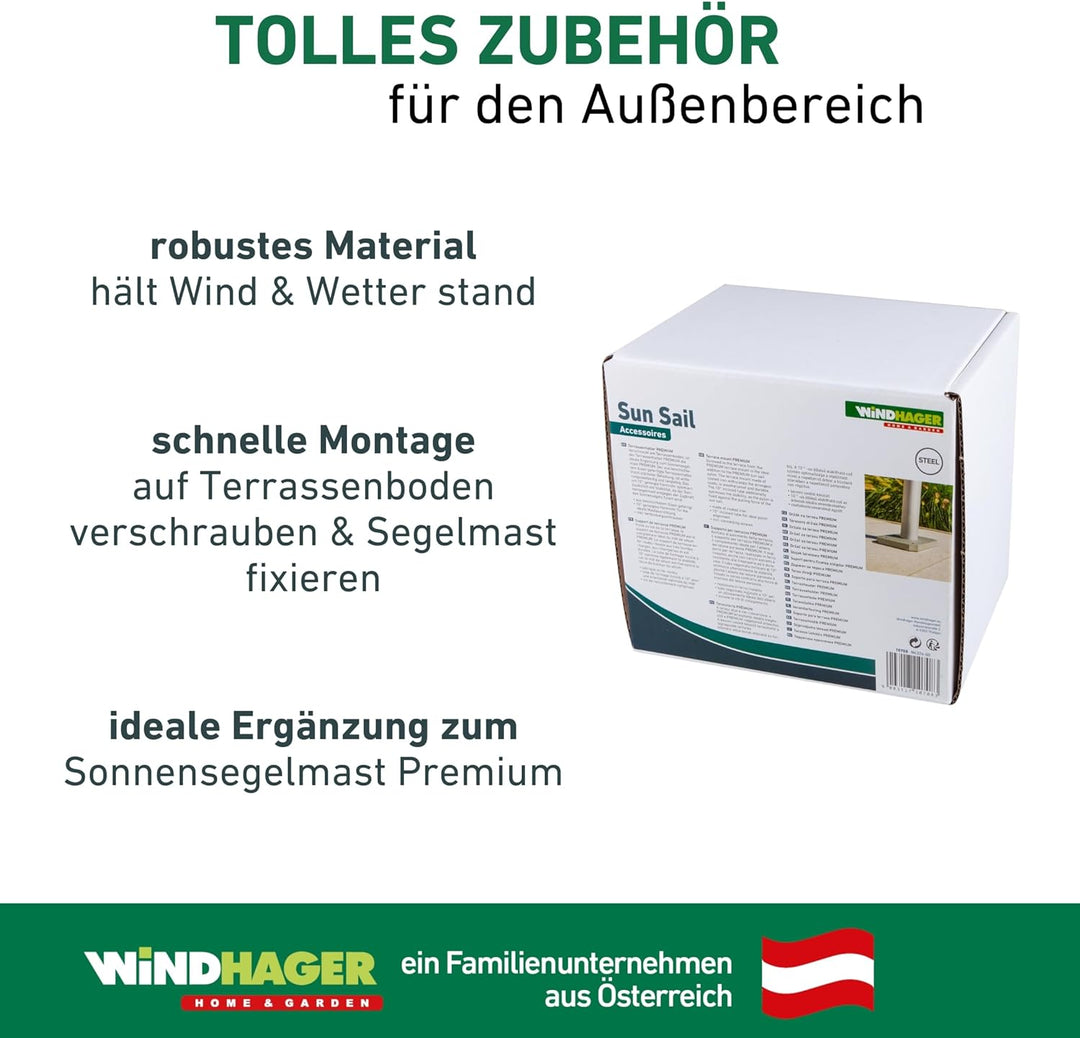 Windhager Terrassenhalterung Premium, Sonnensegel Befestigung, Halterung für Segel, Sonnensegelmast,