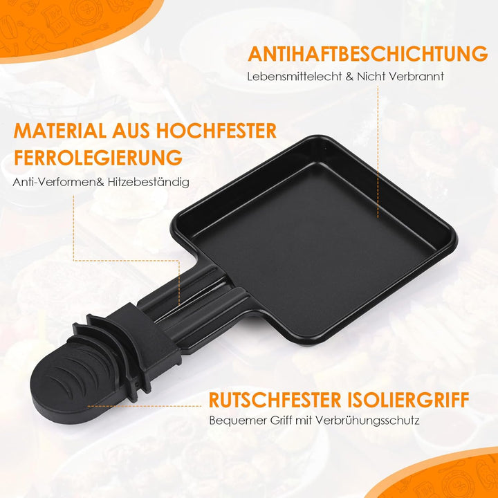 8 Stück Pfännchen für Raclette, Antihaftbeschichtet Grill Pfännchen, Viereckig Mini Raclette für Rac