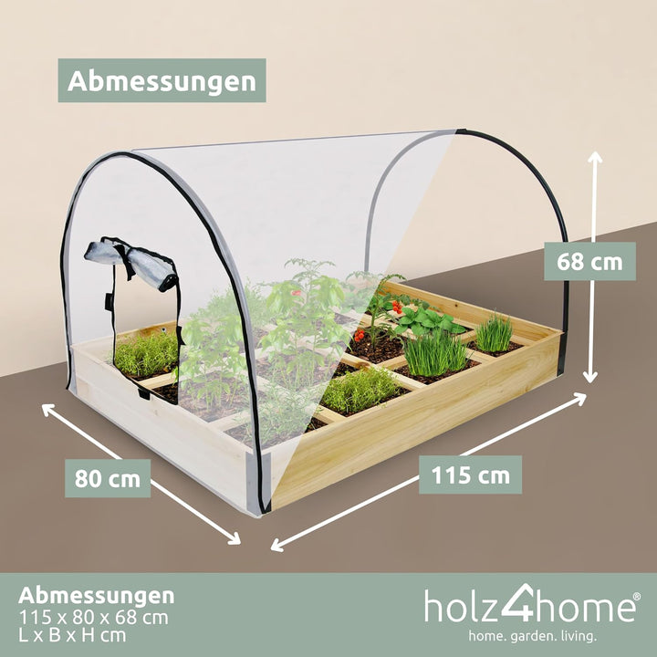 holz4home® Hochbeet aus Fichtenholz | 40 x 79,5 x 78 cm (BxHxL) | Mit Folie und Polycarbonatplatte f