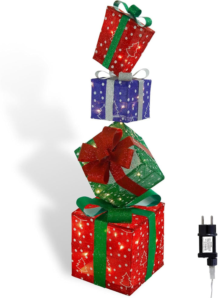 CCLIFE LED Geschenkbox 4er Set Weihnachten Weihnachtenbox Beleuchtete Lichterkette batteriebetrieb W