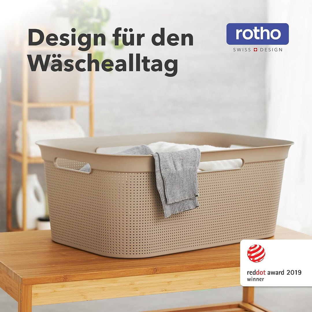 Rotho Brisen 4er-Set Wäschekorb 40l, Kunststoff (PP) BPA-frei, beige, 4 x 40l Cappuccino, Cappuccino