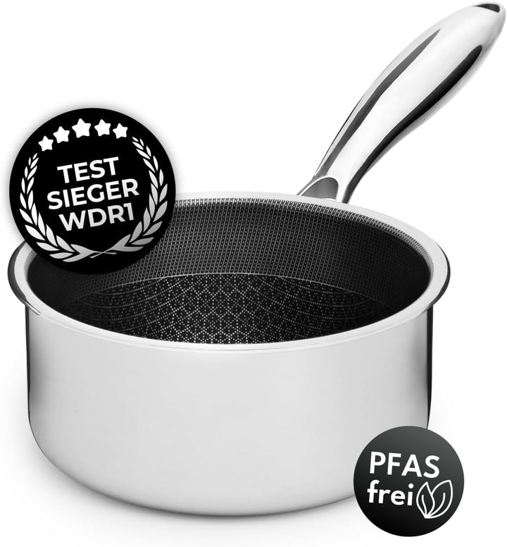 Cookware Stielkasserolle 14 cm (0,9 l) | Beschichteter Kochtopf Induktion | Sossentopf Für Alle Herd
