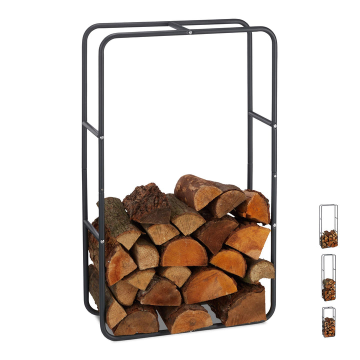 Relaxdays Kaminholzregal, Holzscheite Stapelhilfe, aus Stahl, innen und aussen, Brennholzregal, HxB