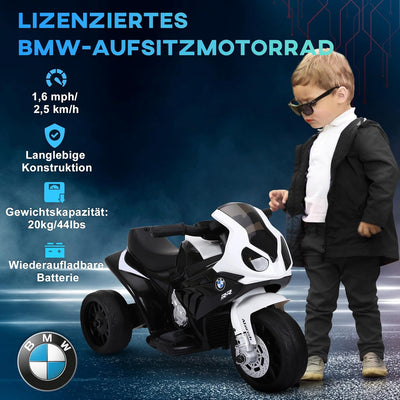HOMCOM Elektro Kindermotorrad Kinderfahrzeug Lizensiert von BMW S1000RR Elektro-Dreirad mit Akku Sta