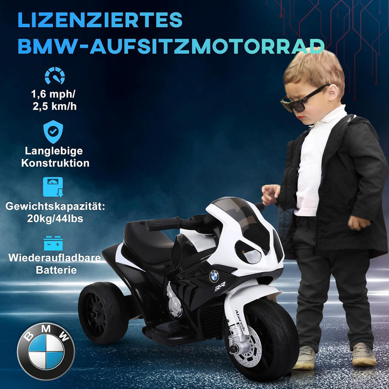 HOMCOM Elektro Kindermotorrad Kinderfahrzeug Lizensiert von BMW S1000RR Elektro-Dreirad mit Akku Sta