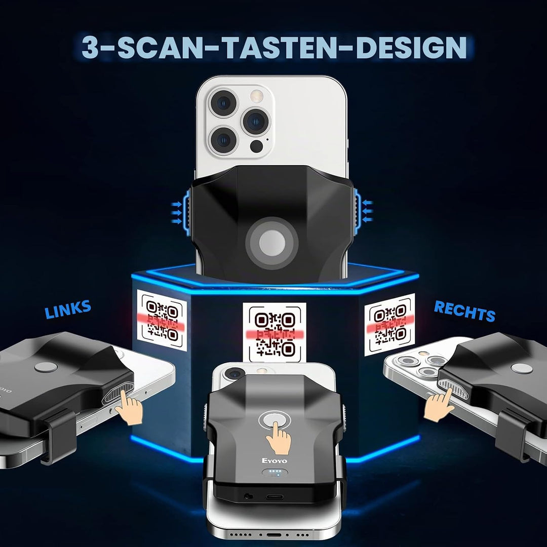 Eyoyo Barcode Scanner Bluetooth 1D 2D QR Rückenklammer Handscanner 2.4G Wireless, 10 Stunde Arbeitze