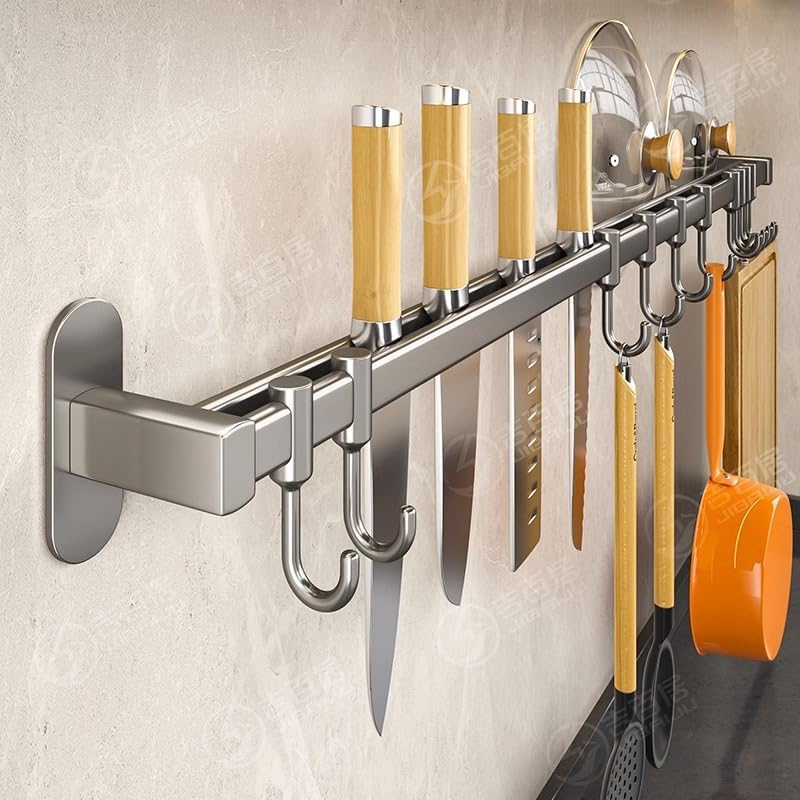 Hakenleiste Küche ohne Bohren mit Messerhalter und Topfdeckelhalter, Küchenutensilienhalter Wand aus