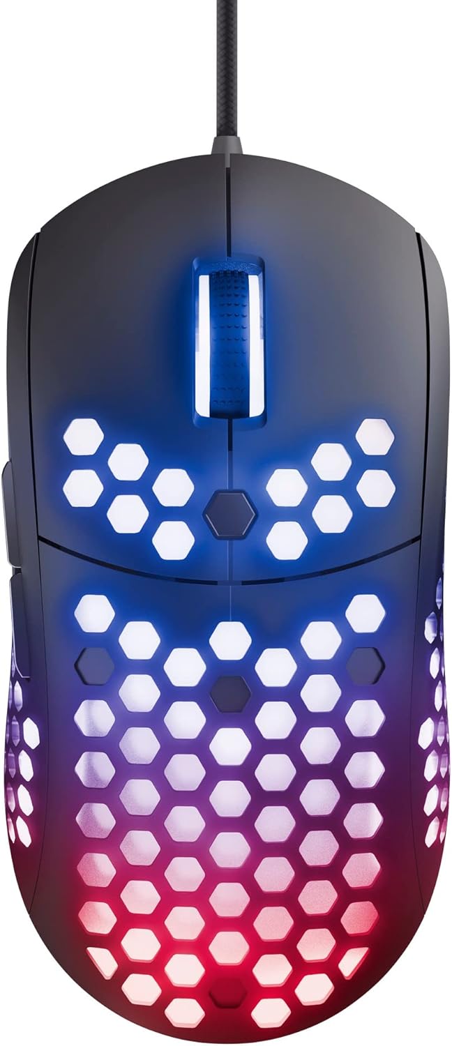 Trust Gaming GXT 960 Graphin Leichte RGB Gaming Maus, 74 g, 200-10.000 DPI, Einstellbare Pollrate bi