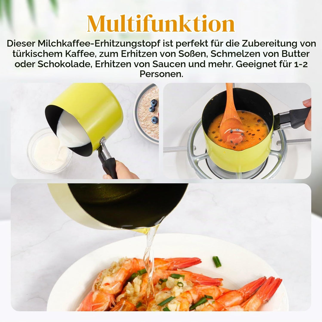 Mini Kochtopf mit Griff, 550ml 10cm Kleine Milchpfanne Antihaft Butterwärmer Mini Suppentopf Milch k