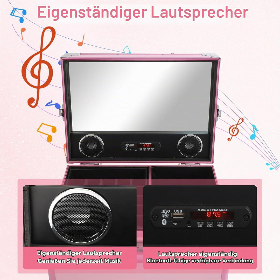 Nageltisch Maniküretisch, Faltbar Mobile Rolling Maniküre Tisch mit Fernbedienung und Make-up-Zug Ko