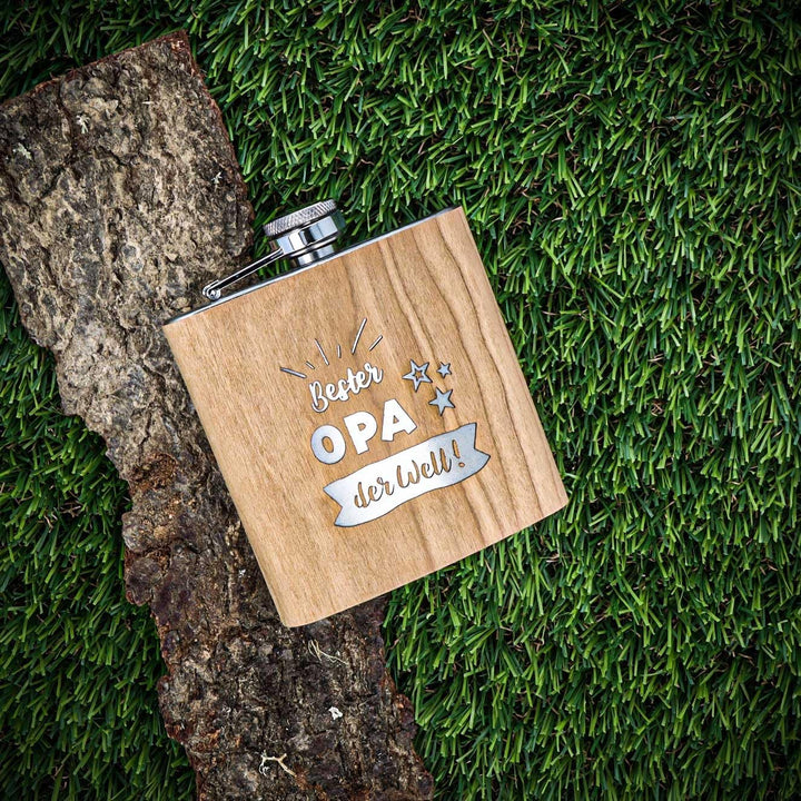 Spruchreif |Holz- Flachmann mit Gravur "Bester Opa der Welt" | Vatertag | Bester Opa | Lustiges Gesc