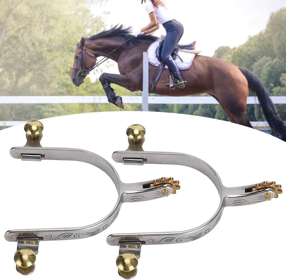 Fdit 2Pcs West Cowboy Style Spur Straps mit Messing Rowel Belt Button für Pferde, Ponys, Esel Rostpr