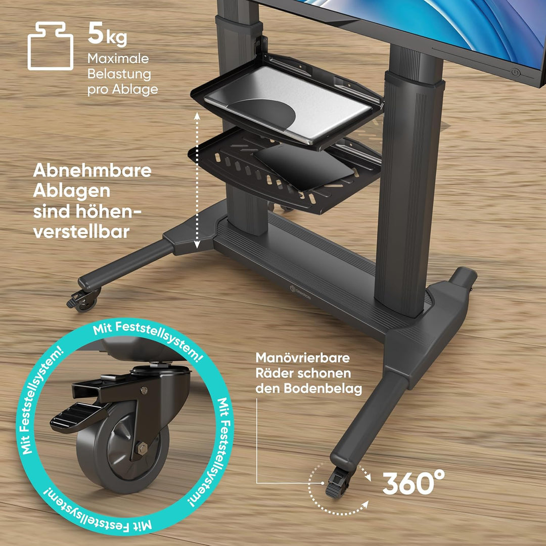 ONKRON TV Standfuss Fernseher aus Aluminium - TV Ständer rollbar & höhenverstellbar 40-80 Zoll LED P