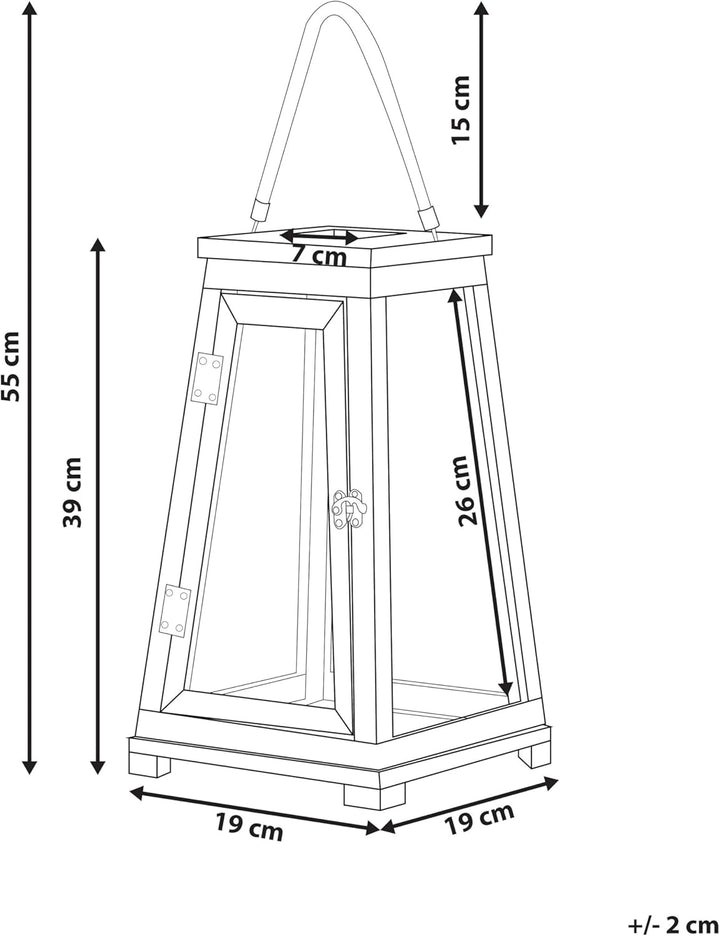 Holzlaterne Kiefernholz H: 39 cm Windlichtlaterne Sicherheitsglas braun Pulau