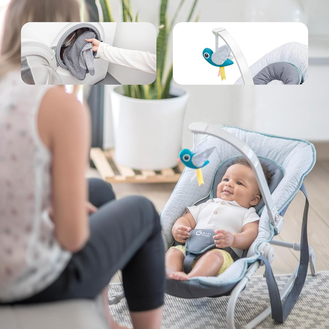 Babymoov Babywippe Graphik blue, 5-fach verstellbare Rückenlehne, abnehmbarer Spielbogen, Blue