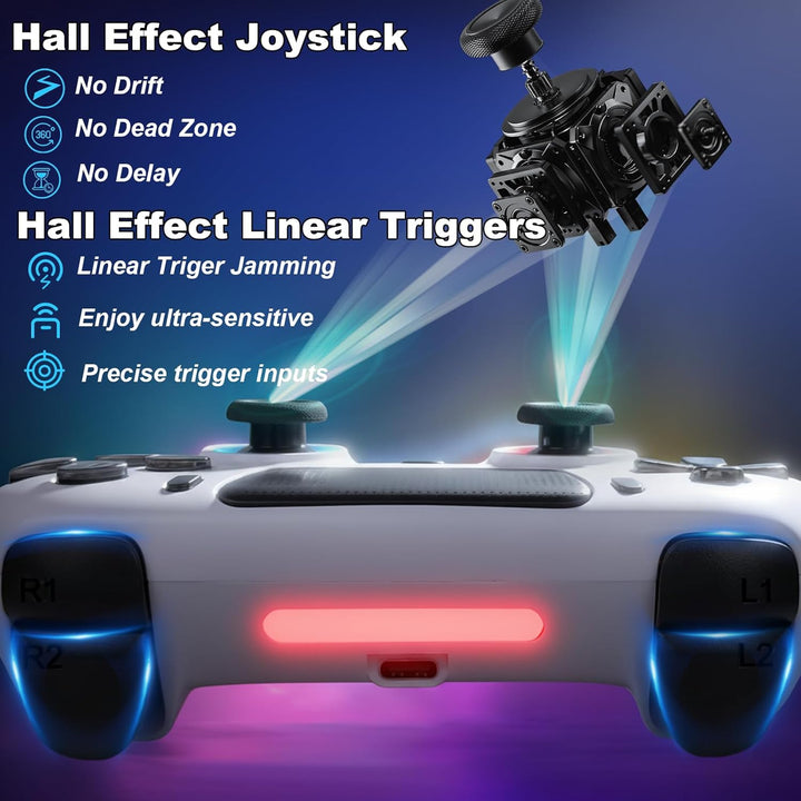 DuLingKer Wireless Controller Kompatibel für PS4/Pro/Slim, Hall Effect Controller mit Hall Joysitck/