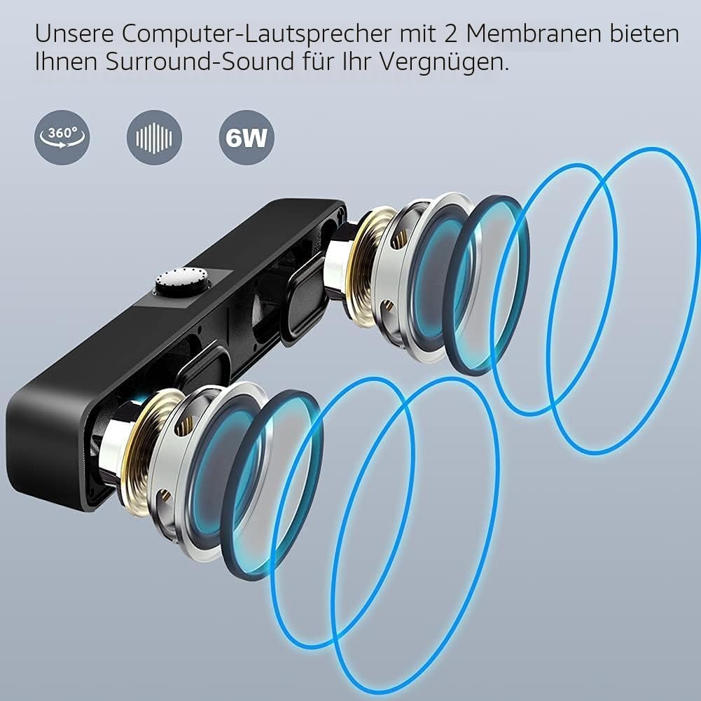 Computer Lautsprecher, 2.0 USB 3W*2 Verdrahtet Angetrieben mit 2 Membranen Verdrahtet Soundbar mit S