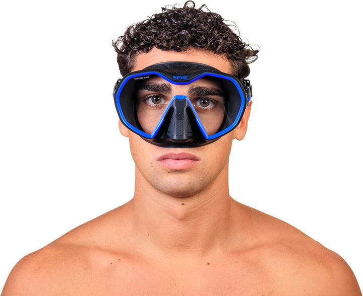 Seac Icona, rahmenlose Einglas-Tauchmaske, 100% Made in Italy schwarz/blau, schwarz/blau