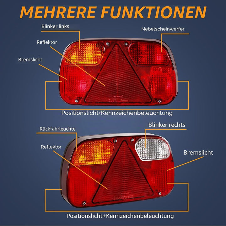 Yuanjoy 2 Pcs 12V LKW Rückleuchten 5-polig Bajonett Stecker, Anhängerbeleuchtung mit E mark Wohnwage