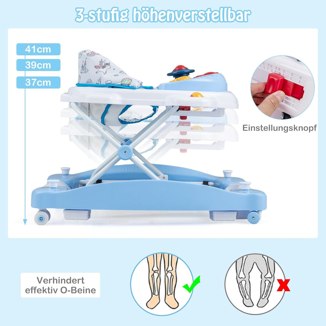 DREAMADE 6-in-1 Lauflernhilfe, Höhenverstellbar Baby Walker mit Musik & Abnehmbarem Sitz, Lauflernwa
