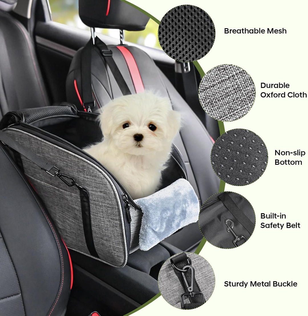 Hundeautositz für Kleine Hunde – Hunde Autositz für Mittelkonsole, Tragbarer Hundesitz mit Doppeltem
