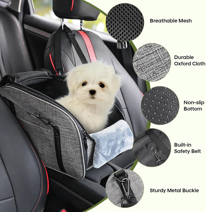 Hundeautositz für Kleine Hunde – Hunde Autositz für Mittelkonsole, Tragbarer Hundesitz mit Doppeltem