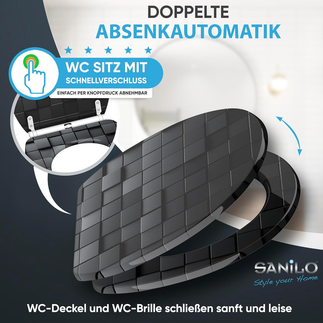 Sanilo WC Sitz mit Absenkautomatik & Schnellverschluss, Toilettendeckel per Knopfdruck abnehmbar, ei
